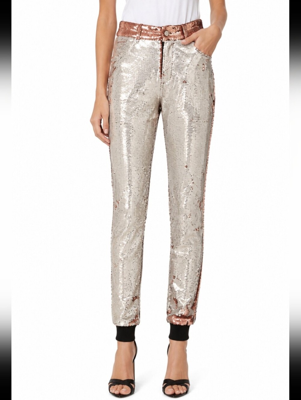 MARCELL VON BERLIN Sequin Colorblock Skinny Jogger Pants Size S